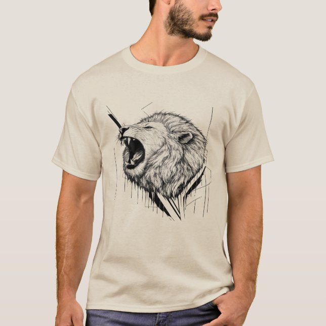 Camiseta Gráfica com Cabeça de Leão Branco Rugindo (Frente)