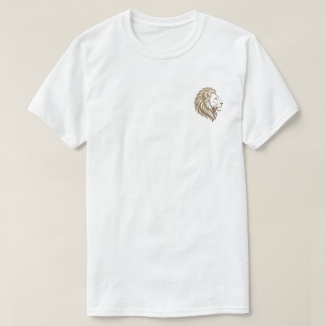 Camiseta Gráfica com Cabeça de Leão em Dourado Vin (Frente do Design)