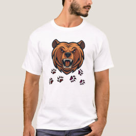 Camiseta Gráfica com Cabeça de Urso Feroz Rugindo