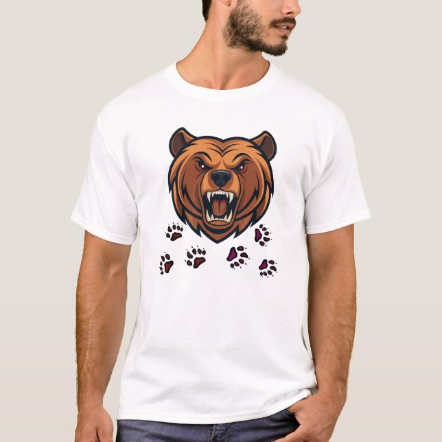 Camiseta Gráfica com Cabeça de Urso Feroz Rugindo (Frente)
