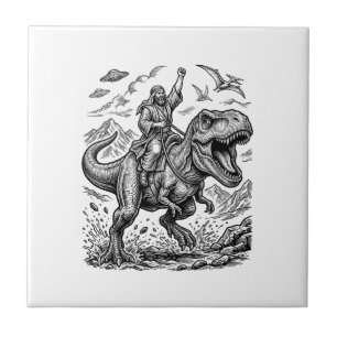 Camiseta Gráfica com Cavaleiro de Dinossauro em Gr