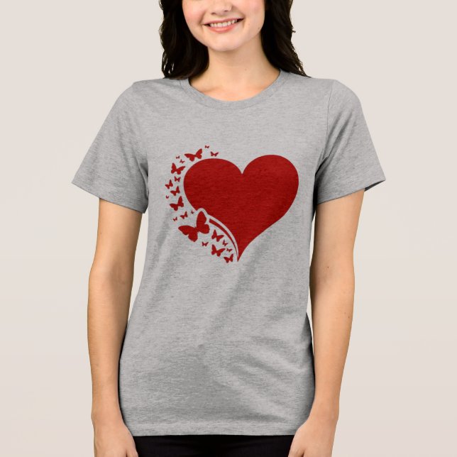 Camiseta Gráfica com Coração Vermelho Romântico e  (Frente)