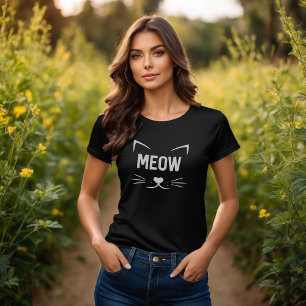 Camiseta Gráfica com Desenho de Gato Fofo e Cara d