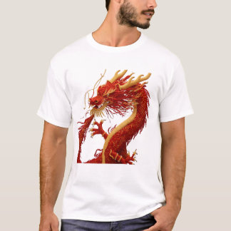 Camiseta Gráfica com Dragão Oriental Vermelho e Do