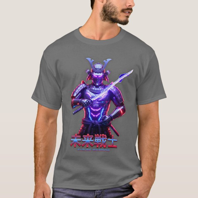 Camiseta Gráfica com Espada de Samurai Cyberpunk (Frente)