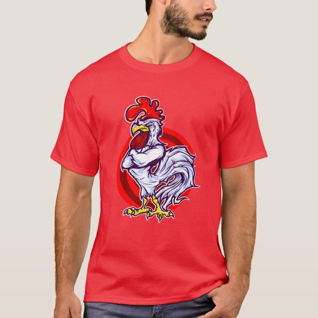 Camiseta Gráfica com Ilustração de um Galo Vibrant (Frente)