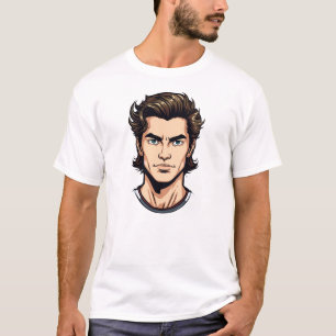 Camiseta Gráfica com Retrato de Homem Anime Bonito