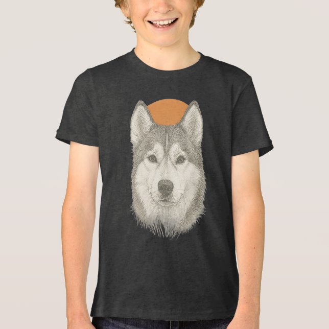 Camiseta Gráfica com Retrato de Husky (Frente)
