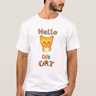 Camiseta Gráfica com Rosto de Gato Kawaii Fofo