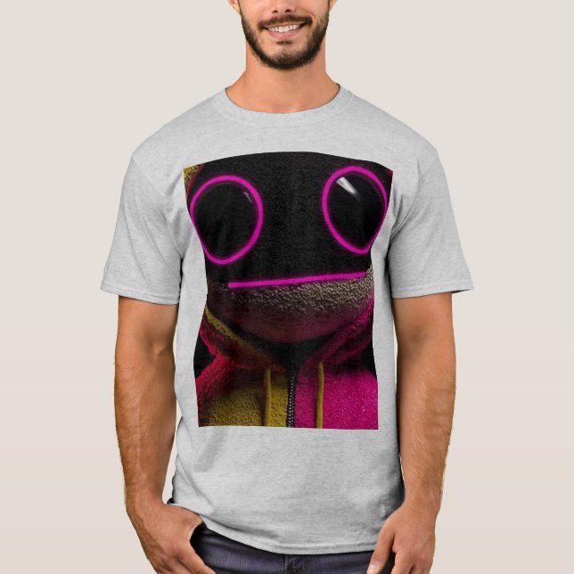 Camiseta Gráfica com Rosto de Monstro Rosa Neon Fo (Frente)