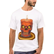 Camiseta Gráfica com Vela de Caveira Derretendo As