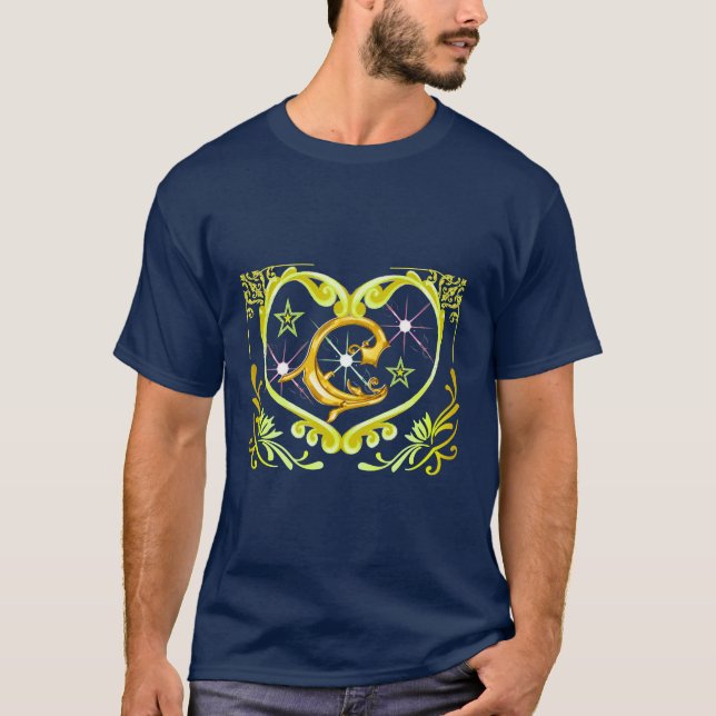 Camiseta Gráfica Coração Celestial & Lua - Dourado (Frente)