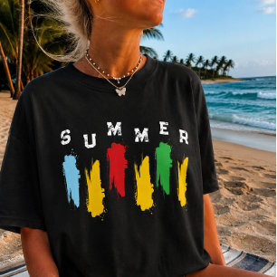 Camiseta Gráfica Cores Vibrações de Verão Minimali