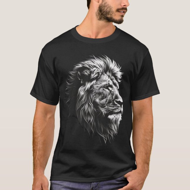 Camiseta Gráfica Da Cabeça De Leão Majestoso - Te  (Frente)