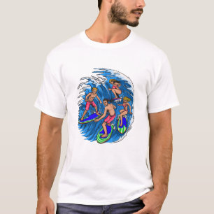 Camiseta Gráfica da Onda do Mar da Equipe de Surf