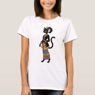 Camiseta Gráfica da Rainha do Gato Batik Elegante