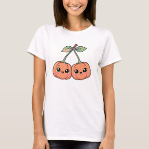 Camiseta Gráfica de Abóbora Cerejas Kawaii Hallowe