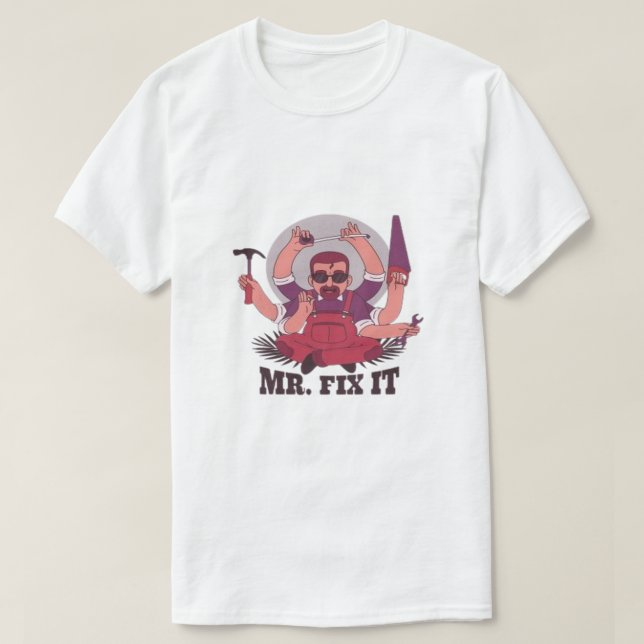 Camiseta gráfica de algodão ChilledWorld “Mr. Fix  (Frente do Design)