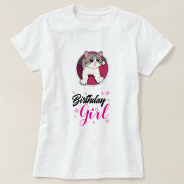Camiseta Gráfica de Aniversário de Gatinha Fofa