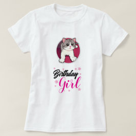 Camiseta Gráfica de Aniversário de Gatinha Fofa