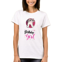 Camiseta Gráfica de Aniversário de Gatinha Fofa