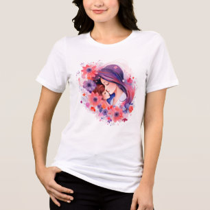 Camiseta Gráfica de Aquarela Amor Materno e Flores