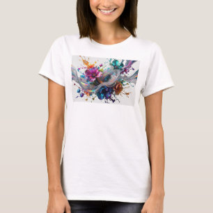 Camiseta Gráfica de Arte Abstrata Prateada e Cativ