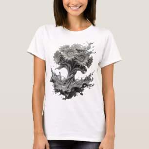 Camiseta Gráfica de Arte Abstrata Prateada e Elega
