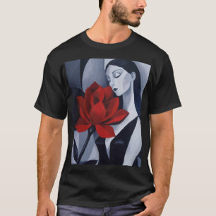 Camiseta Gráfica de Arte Moderna Mulher com Rosa V