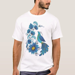 Camiseta Gráfica de Arte Popular Floral Azul Moder