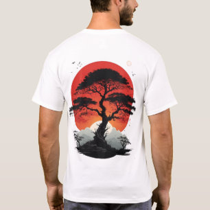 Camiseta Gráfica de Bonsai Japonês Sol Vermelho Es
