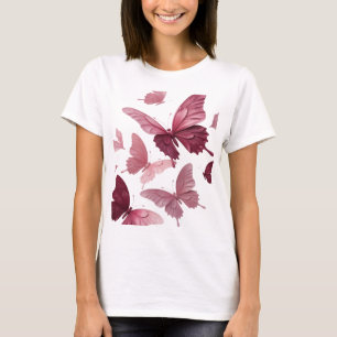Camiseta Gráfica de Borboletas Rosa Prata Clássica