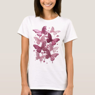 Camiseta Gráfica de Borboletas Rosa Prata Engraçad