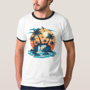 Camiseta Gráfica de Cachoeira ao Pôr do Sol Tropic