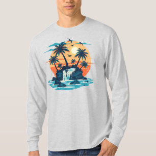 Camiseta Gráfica de Cachoeira no Pôr do Sol Tropic