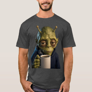 Camiseta Gráfica de Café da Manhã de Alien Cansado