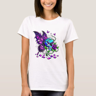 Camiseta gráfica de caveira de borboleta tóxica