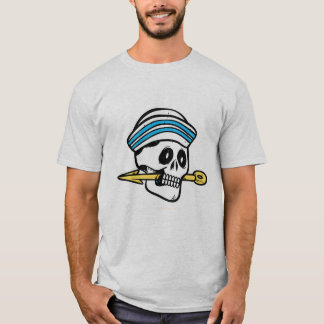 Camiseta gráfica de caveira de guerreiro com lança