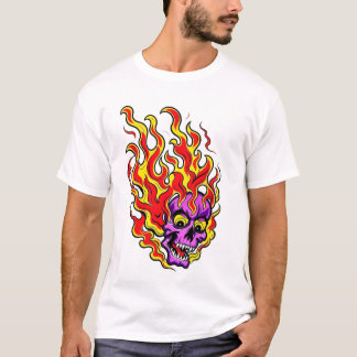 Camiseta Gráfica de Caveira Neon Roxo Flamejante