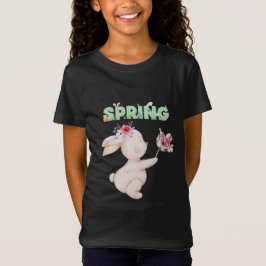 Camiseta Gráfica de Coelho da Primavera com Tulipa