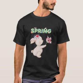 Camiseta Gráfica de Coelho da Primavera com Tulipa