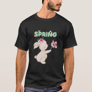 Camiseta Gráfica de Coelho da Primavera com Tulipa