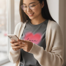 Camiseta Gráfica de Coração Rosa Desfocado Amor