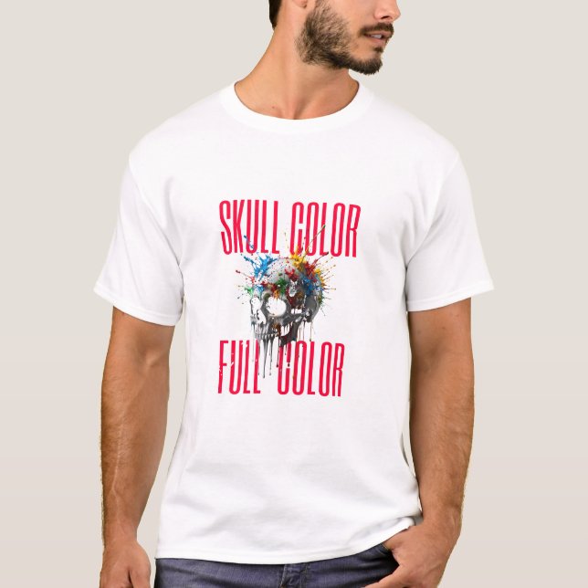 Camiseta Gráfica de Cores Totais com Crânio (Frente)