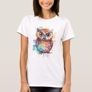 Camiseta Gráfica de Coruja em Aquarela Fofa