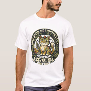 Camiseta Gráfica de Dinossauro Pré-Histórico Gato 