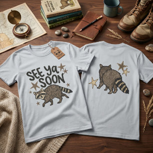 Camiseta Gráfica de Dupla Face See Ya Soon Raccoon