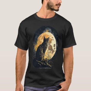 Camiseta Gráfica de Gato da Lua Noturna