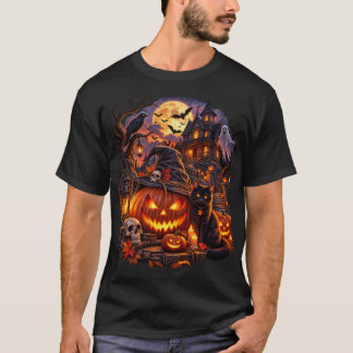 Camiseta Gráfica de Gato de Abóbora de Halloween V
