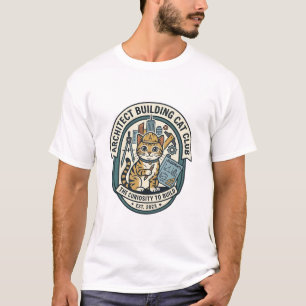 Camiseta Gráfica de Gato de Arquiteto Construindo